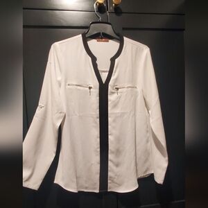 Elegant Women's White Blouse with Black Accents